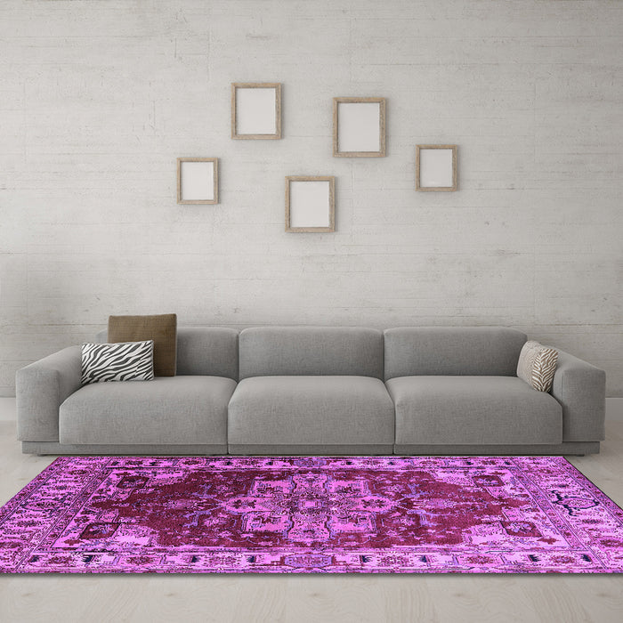 Machine Washable Persian Purple Traditional Area Rugs in a Living Room, wshurb2627pur