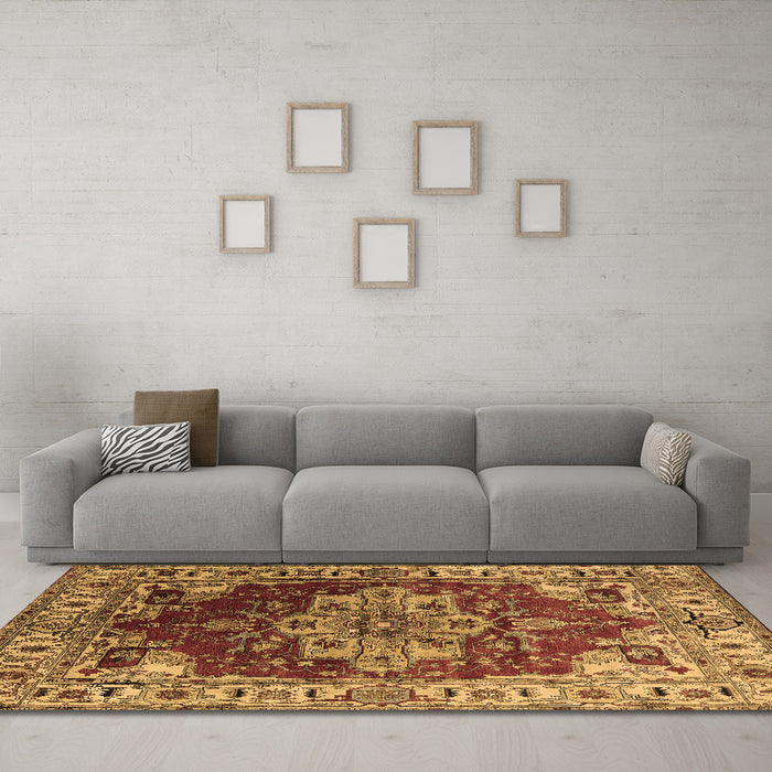 Machine Washable Persian Brown Traditional Rug in a Living Room,, wshurb2627brn