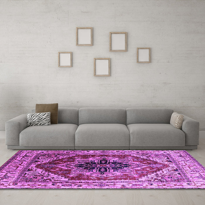 Machine Washable Persian Purple Traditional Area Rugs in a Living Room, wshurb2628pur