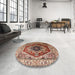 Round Mid-Century Modern Fire Brick Red Persian Rug in a Office, urb2628