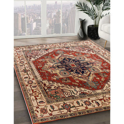 Mid-Century Modern Fire Brick Red Persian Rug in Family Room, urb2628