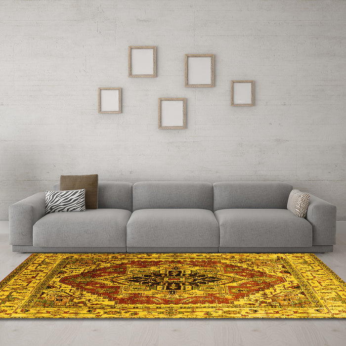 Machine Washable Persian Yellow Traditional Rug in a Living Room, wshurb2628yw