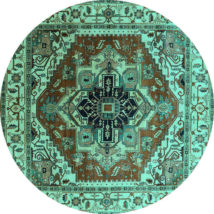 Round Persian Turquoise Traditional Rug, urb2628turq