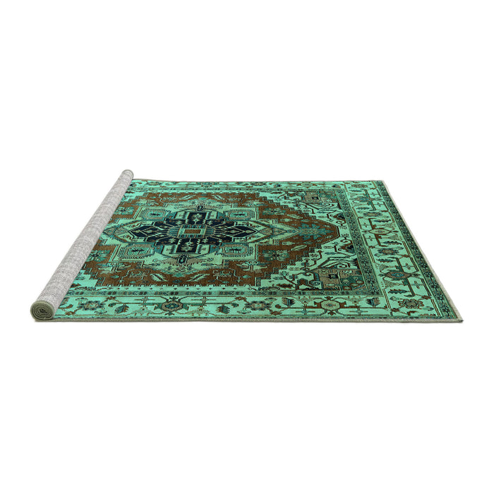 Sideview of Machine Washable Persian Turquoise Traditional Area Rugs, wshurb2628turq