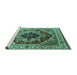 Sideview of Machine Washable Persian Turquoise Traditional Area Rugs, wshurb2628turq