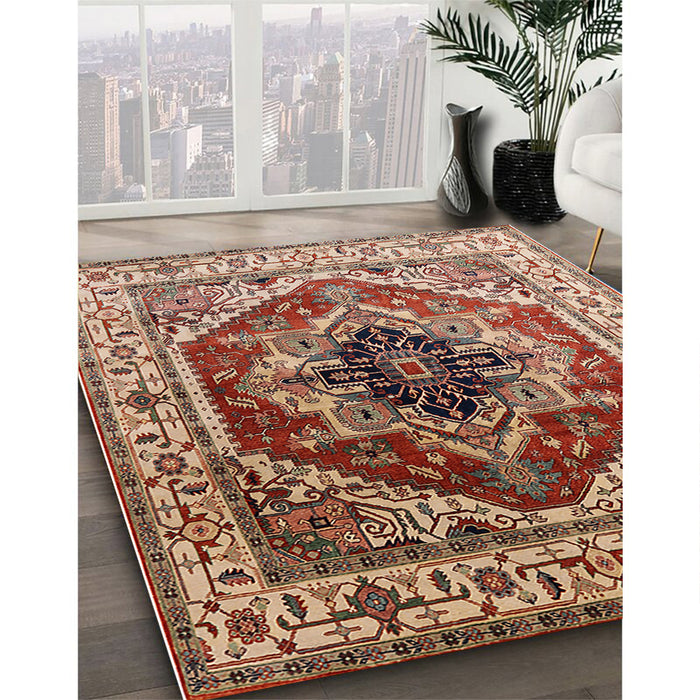Mid-Century Modern Fire Brick Red Persian Rug in Family Room, urb2628