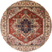 Round Mid-Century Modern Fire Brick Red Persian Rug, urb2628