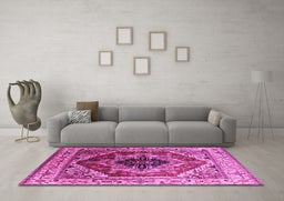 Machine Washable Persian Pink Traditional Rug in a Living Room, wshurb2628pnk
