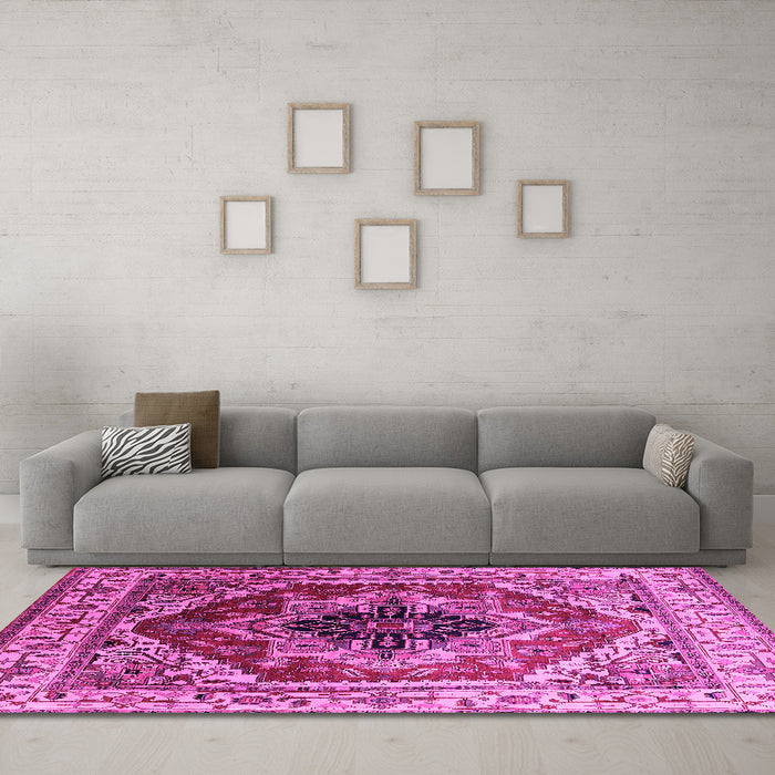 Machine Washable Persian Pink Traditional Rug in a Living Room, wshurb2628pnk
