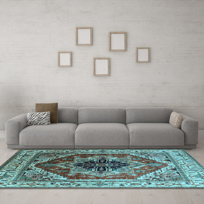 Machine Washable Persian Light Blue Traditional Rug in a Living Room, wshurb2628lblu