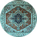 Round Machine Washable Persian Light Blue Traditional Rug, wshurb2628lblu