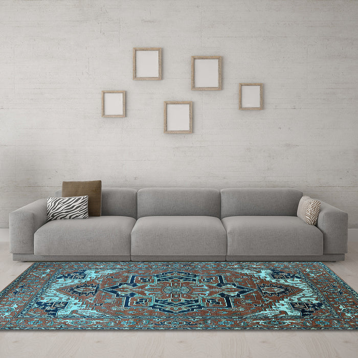 Machine Washable Oriental Light Blue Industrial Rug in a Living Room, wshurb2629lblu