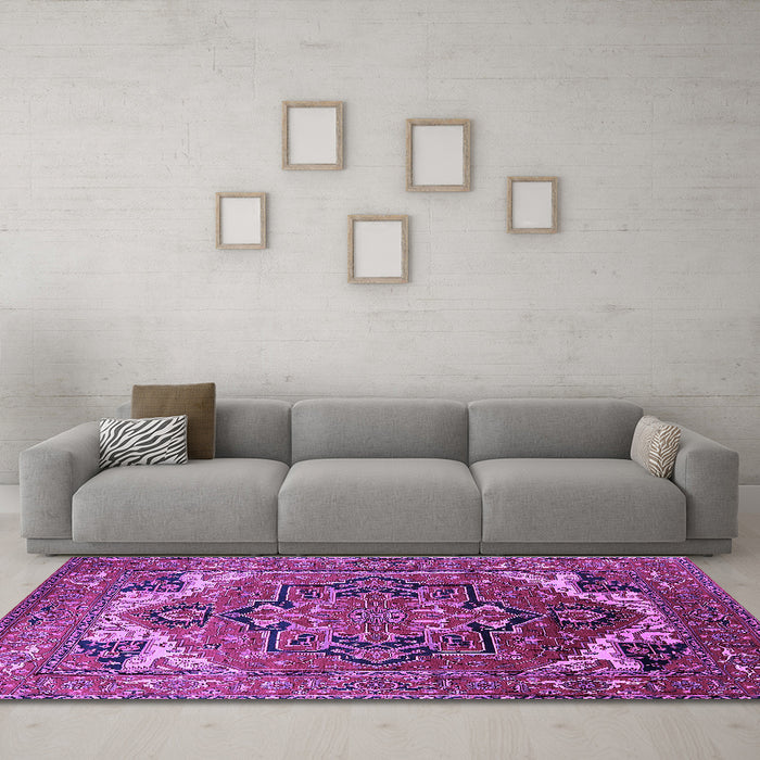 Machine Washable Oriental Purple Industrial Area Rugs in a Living Room, wshurb2629pur