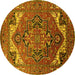 Round Machine Washable Oriental Yellow Industrial Rug, wshurb2629yw