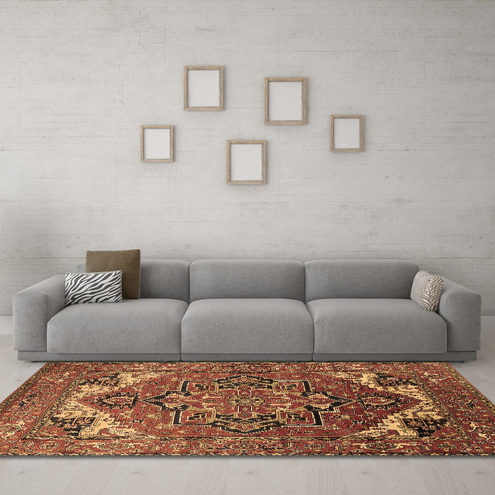 Machine Washable Oriental Brown Industrial Rug in a Living Room,, wshurb2629brn