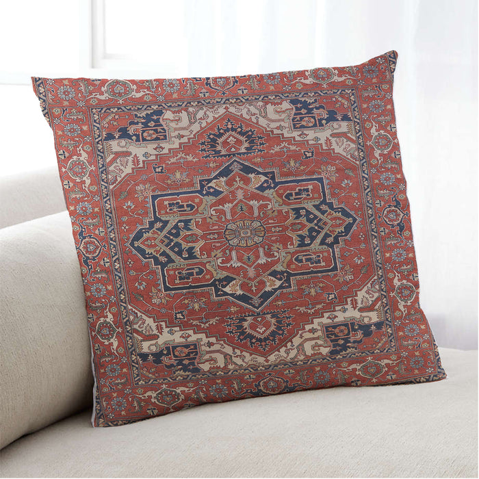 Lifestyle Image of Mid-Century Modern Urban Square Tomato Red Throw Pillow, 18 inch by 18 inch, pwurb2629