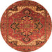 Round Machine Washable Oriental Orange Industrial Area Rugs, wshurb2629org