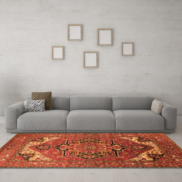 Machine Washable Oriental Orange Industrial Area Rugs in a Living Room, wshurb2629org