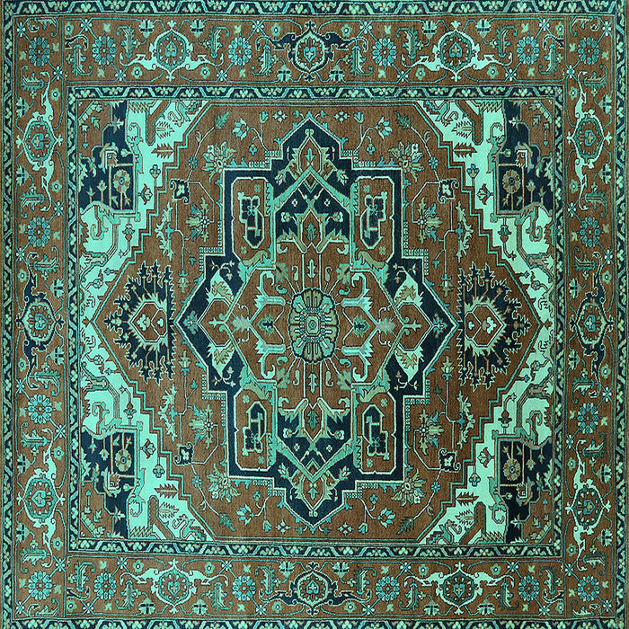 Square Machine Washable Oriental Turquoise Industrial Area Rugs, wshurb2629turq