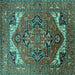 Square Machine Washable Oriental Turquoise Industrial Area Rugs, wshurb2629turq