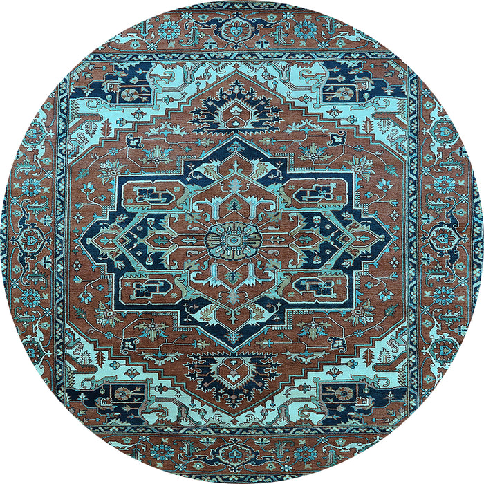 Round Machine Washable Oriental Light Blue Industrial Rug, wshurb2629lblu
