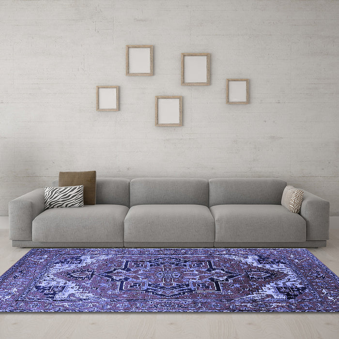 Machine Washable Oriental Blue Industrial Rug in a Living Room, wshurb2629blu