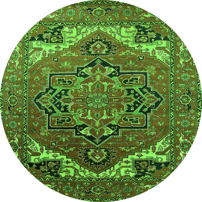 Round Machine Washable Oriental Green Industrial Area Rugs, wshurb2629grn