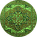 Round Machine Washable Oriental Green Industrial Area Rugs, wshurb2629grn