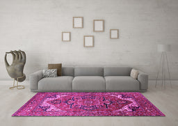 Machine Washable Oriental Pink Industrial Rug in a Living Room, wshurb2629pnk