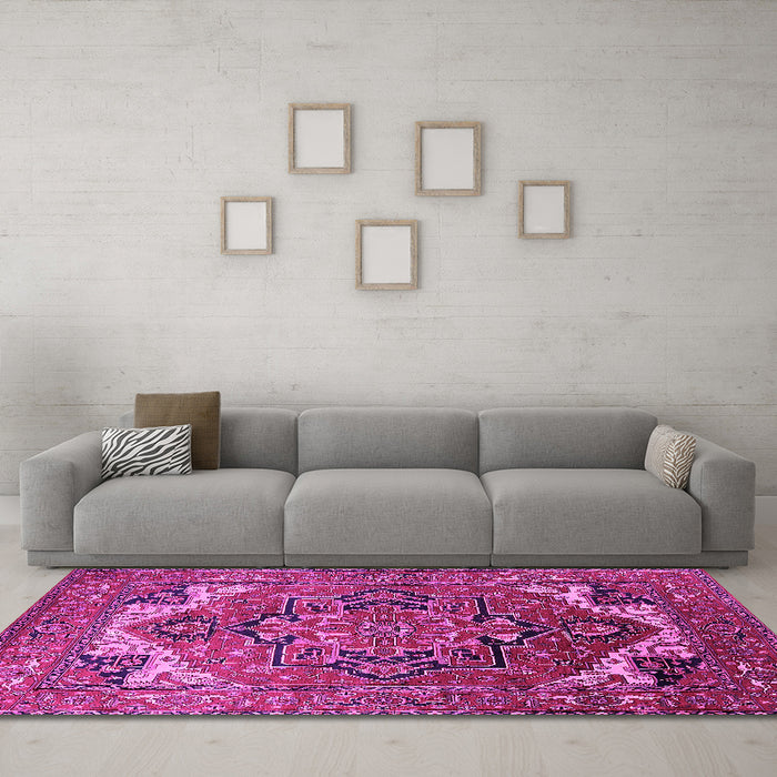 Machine Washable Oriental Pink Industrial Rug in a Living Room, wshurb2629pnk