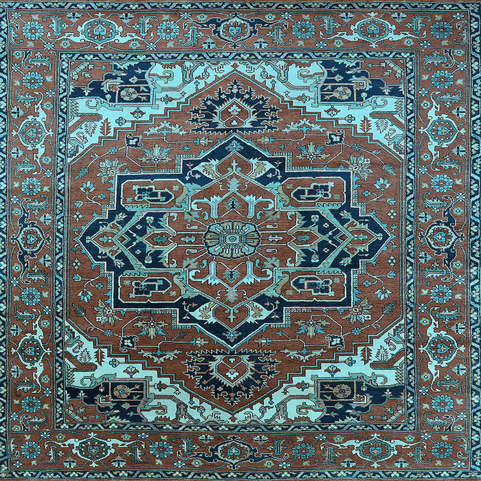 Square Machine Washable Oriental Light Blue Industrial Rug, wshurb2629lblu