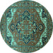 Round Machine Washable Oriental Turquoise Industrial Area Rugs, wshurb2629turq