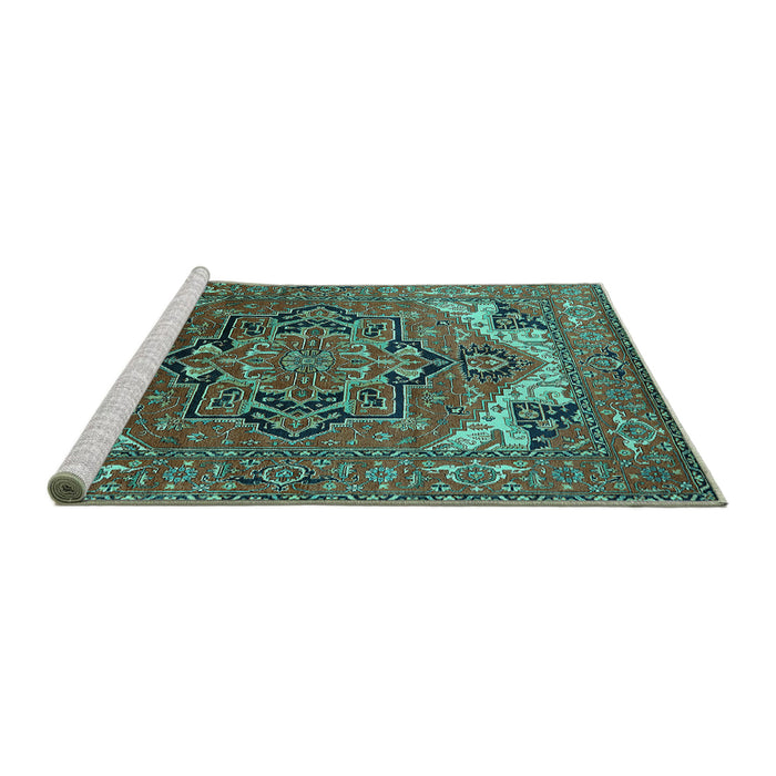 Sideview of Machine Washable Oriental Turquoise Industrial Area Rugs, wshurb2629turq