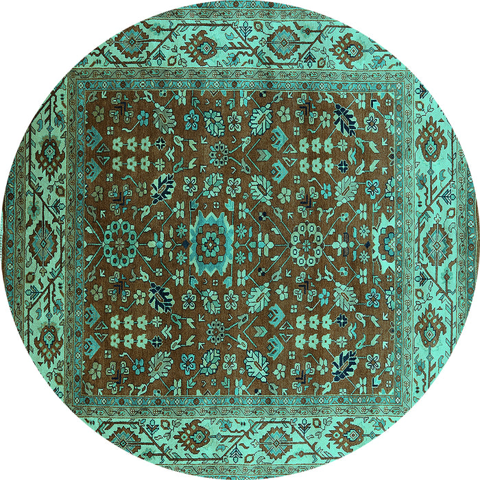 Round Oriental Turquoise Traditional Rug, urb2630turq