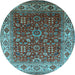 Round Machine Washable Oriental Light Blue Traditional Rug, wshurb2630lblu