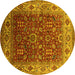 Round Machine Washable Oriental Yellow Traditional Rug, wshurb2630yw