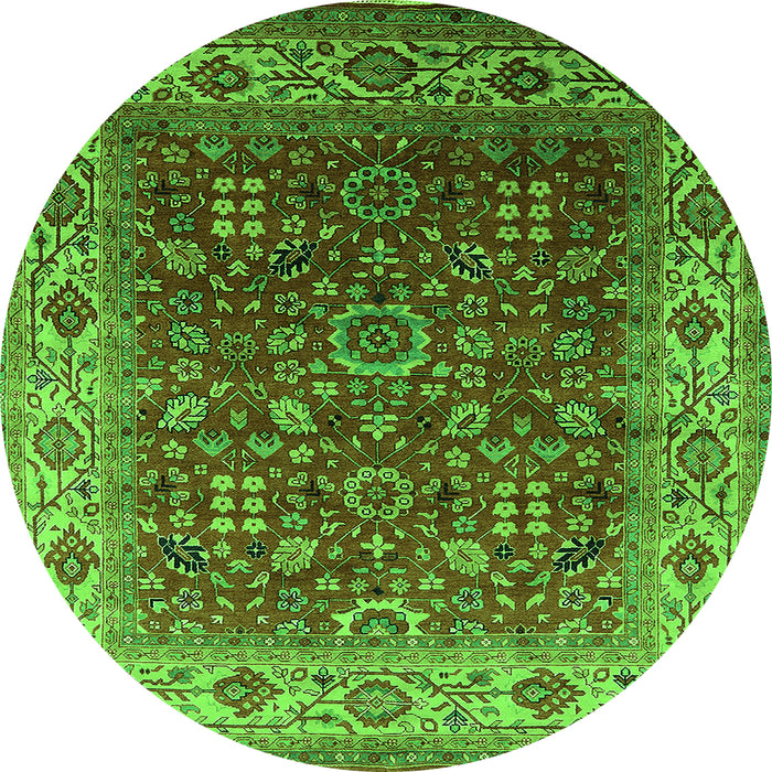 Round Oriental Green Traditional Rug, urb2630grn