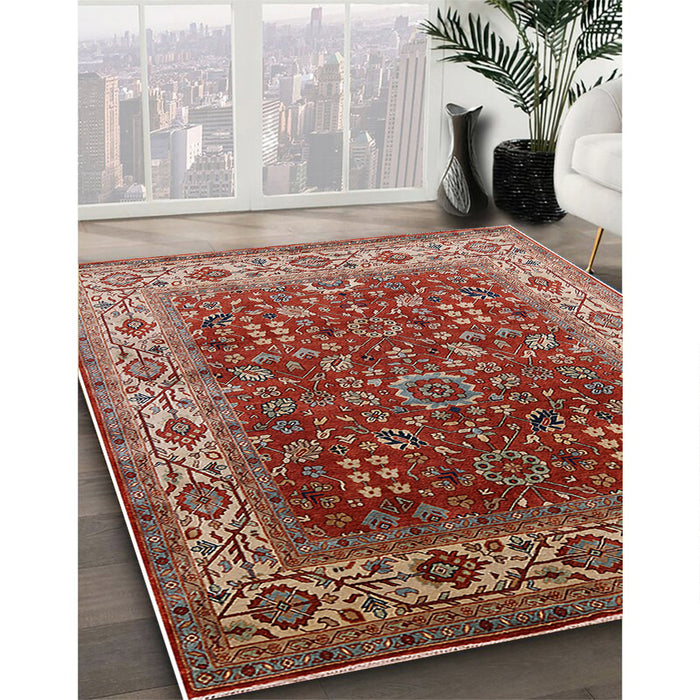 Mid-Century Modern Red Oriental Rug in Family Room, urb2630
