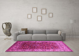 Machine Washable Oriental Pink Traditional Rug in a Living Room, wshurb2630pnk