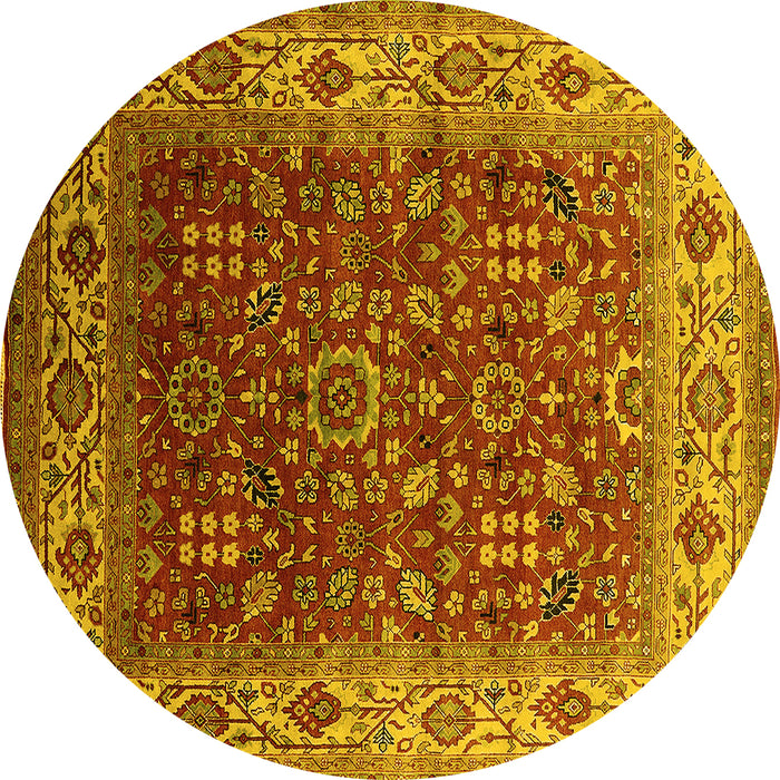 Round Oriental Yellow Traditional Rug, urb2630yw