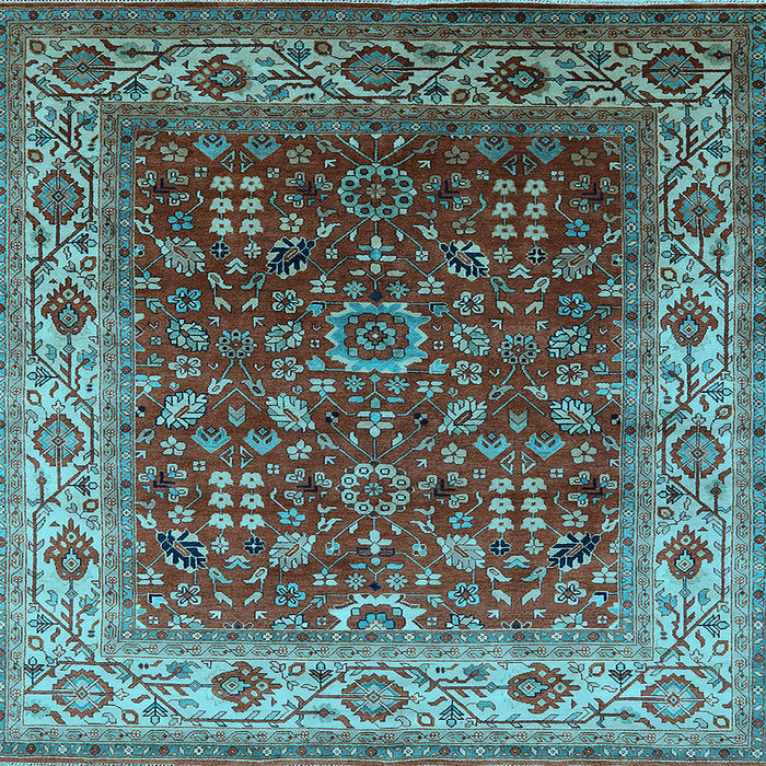 Square Machine Washable Oriental Light Blue Traditional Rug, wshurb2630lblu