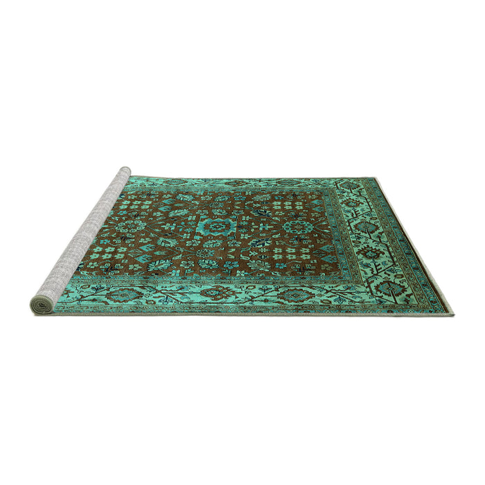 Sideview of Machine Washable Oriental Turquoise Traditional Area Rugs, wshurb2630turq
