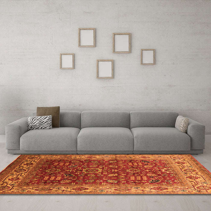 Machine Washable Oriental Orange Traditional Area Rugs in a Living Room, wshurb2630org