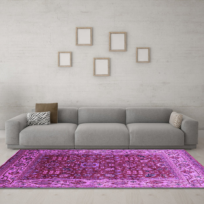 Machine Washable Oriental Purple Traditional Area Rugs in a Living Room, wshurb2630pur