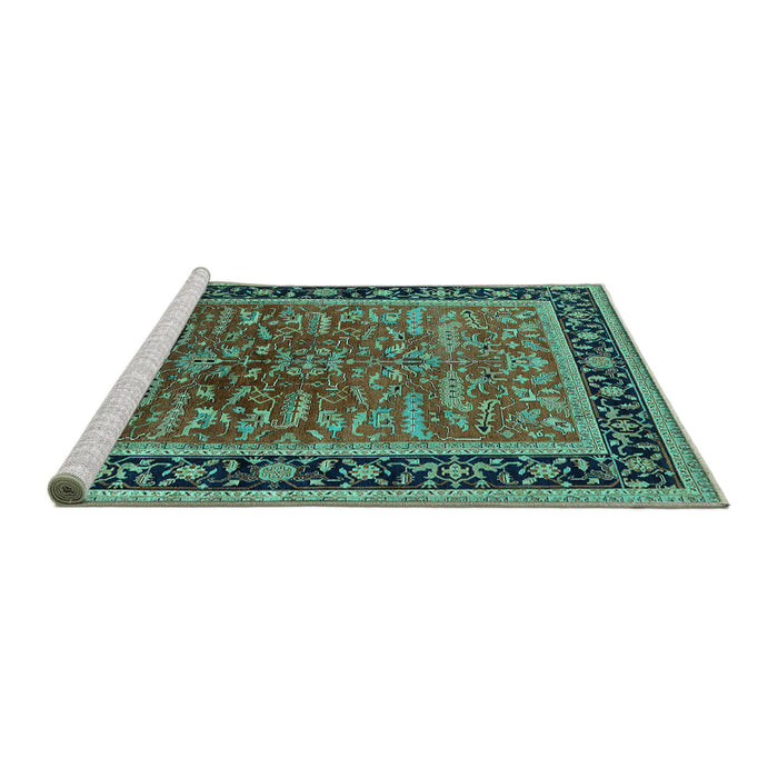 Sideview of Machine Washable Oriental Turquoise Traditional Area Rugs, wshurb2631turq