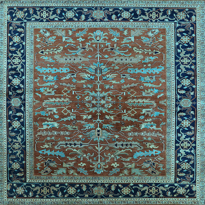 Square Machine Washable Oriental Light Blue Traditional Rug, wshurb2631lblu