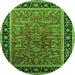 Round Machine Washable Oriental Green Traditional Area Rugs, wshurb2631grn