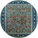 Round Oriental Light Blue Traditional Rug, urb2631lblu