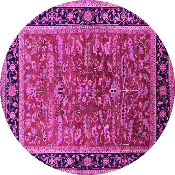 Round Machine Washable Oriental Pink Traditional Rug, wshurb2631pnk