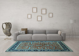 Machine Washable Oriental Light Blue Traditional Rug in a Living Room, wshurb2631lblu